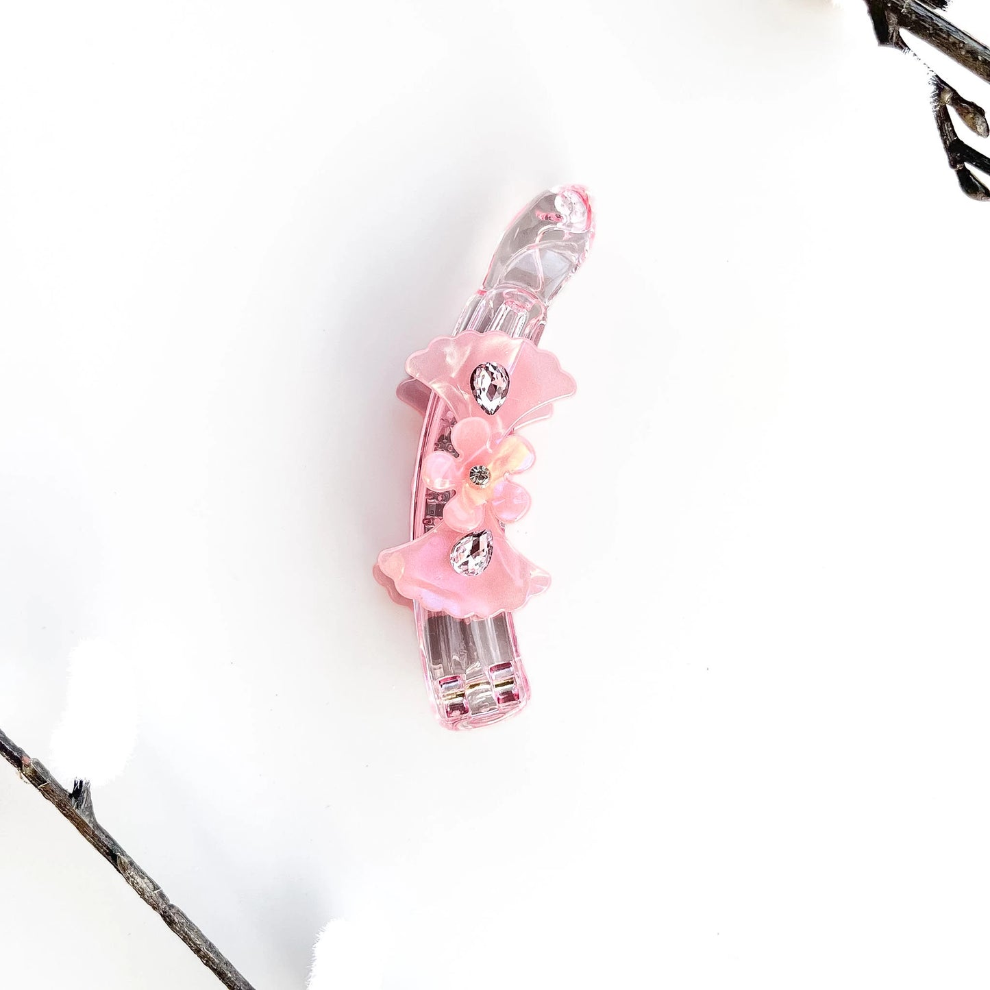 Pearl Petal Banana Hair Clip – Elegant 9cm Pink