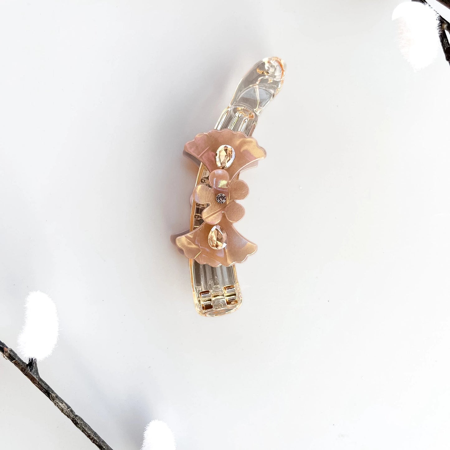Pearl Petal Banana Hair Clip – Elegant 9cm Brown