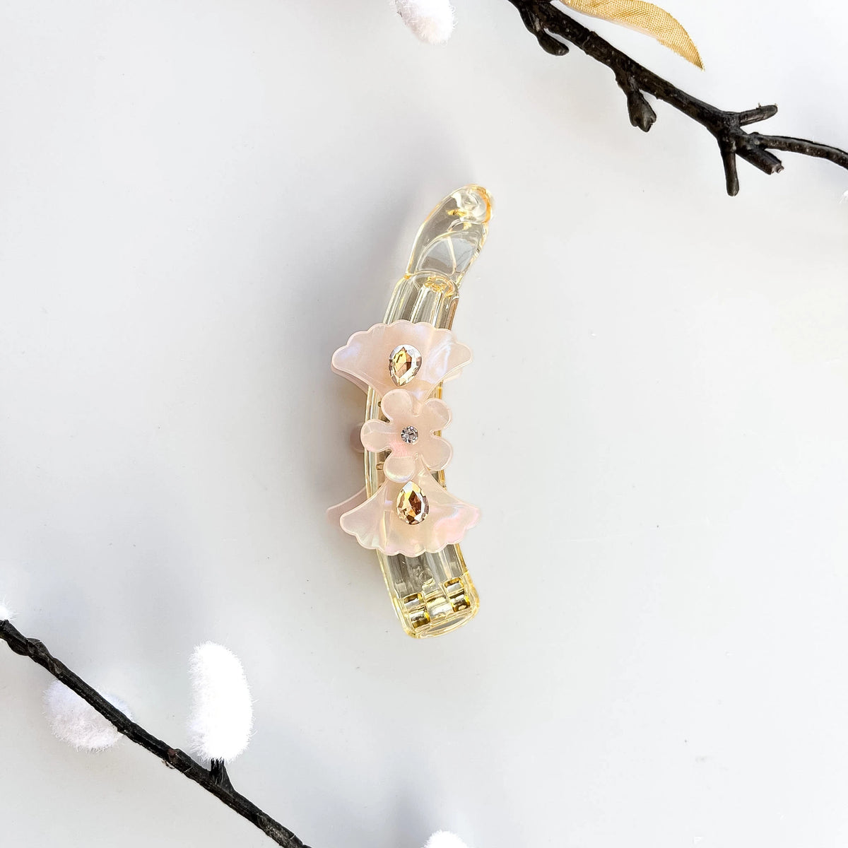 Pearl Petal Banana Hair Clip – Elegant 9cm Gold