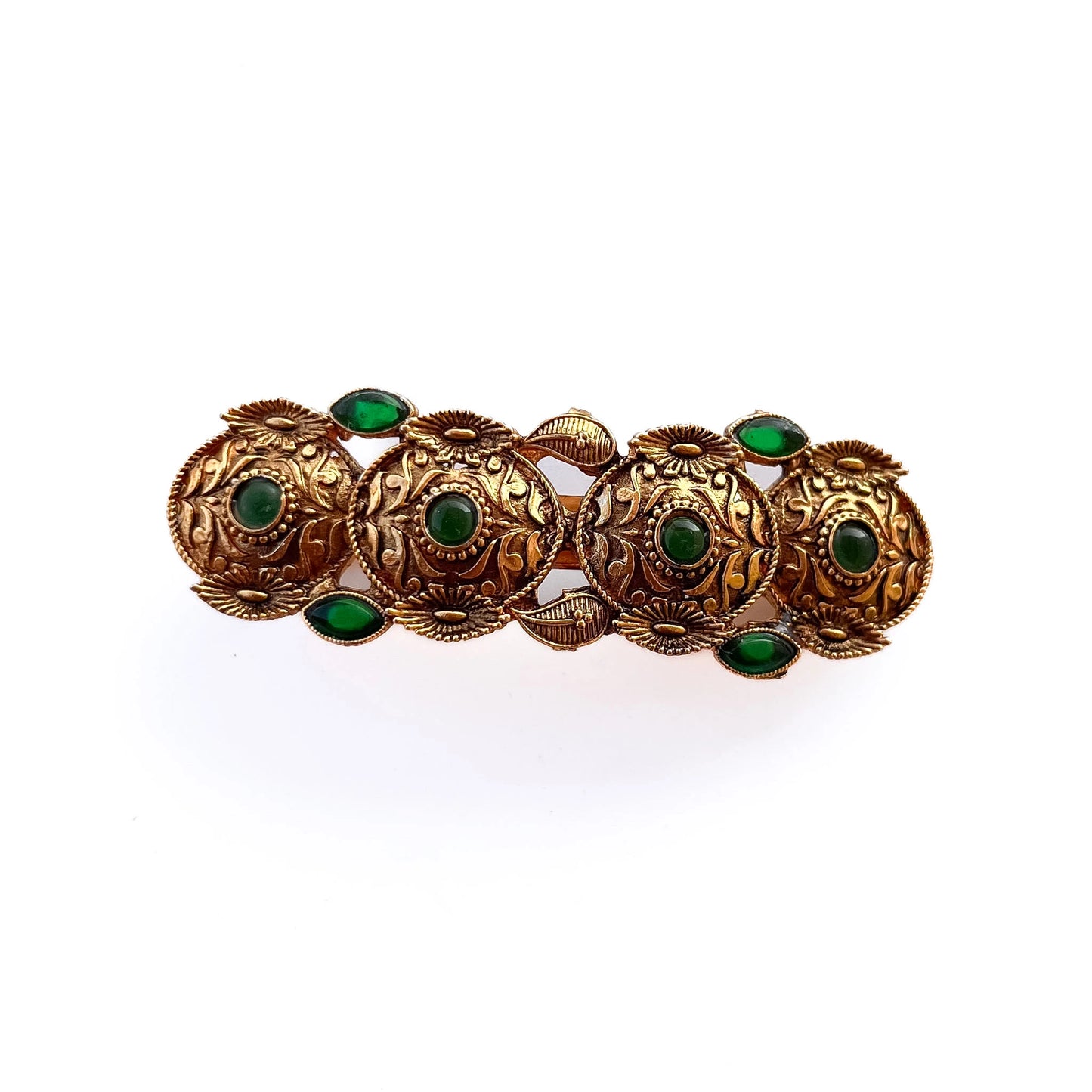 Antique Coin Barrette Clip Green