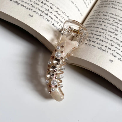 Luxe Pearl Banana Hair Clip – Elegant 8cm Gold