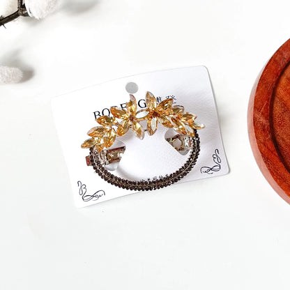 Champagne gold crystal stone barrette center clip with rhinestone band, a fancy hair clip for thick hair