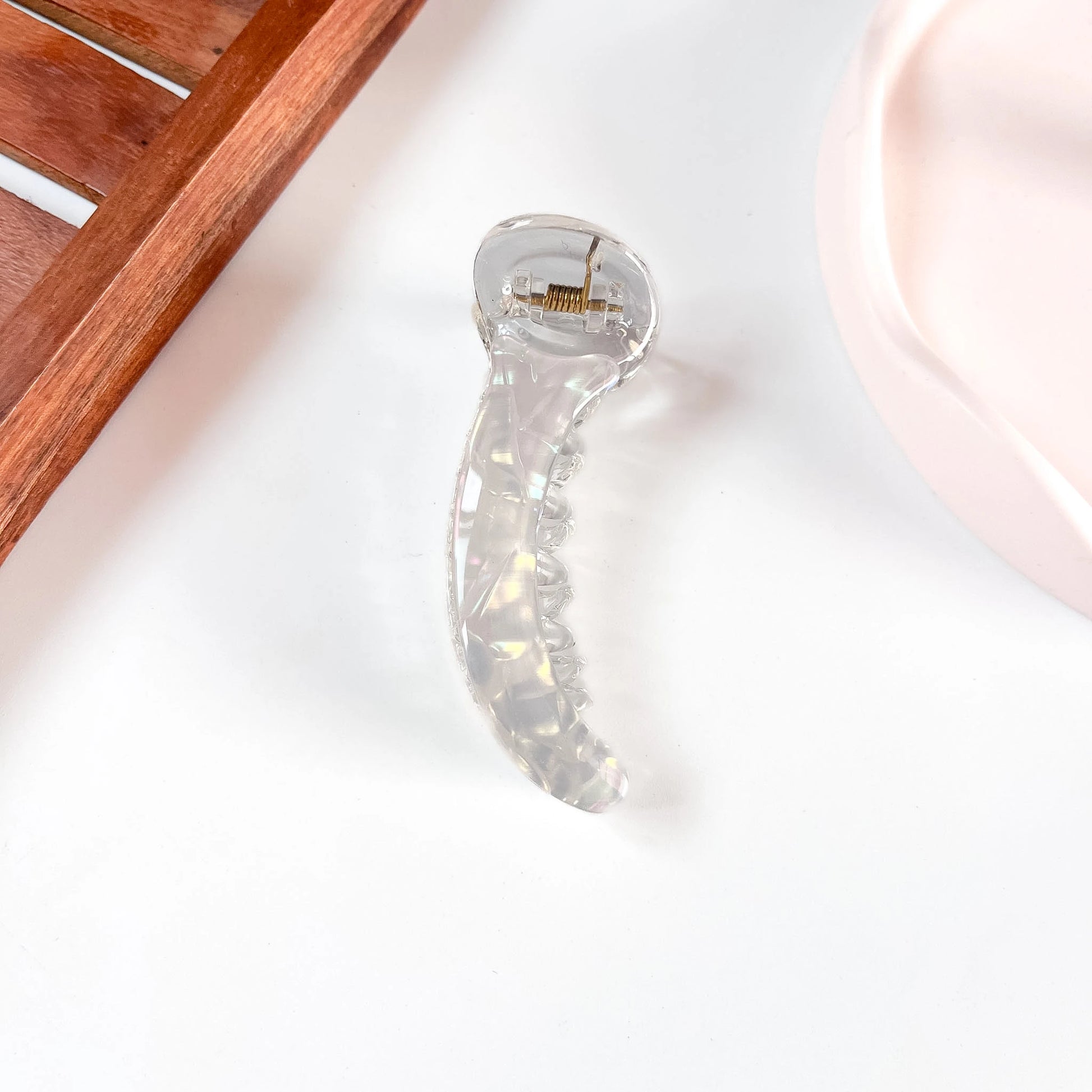 White aurora iridescent banana clip large banana hair clips for thick hair everyday styling