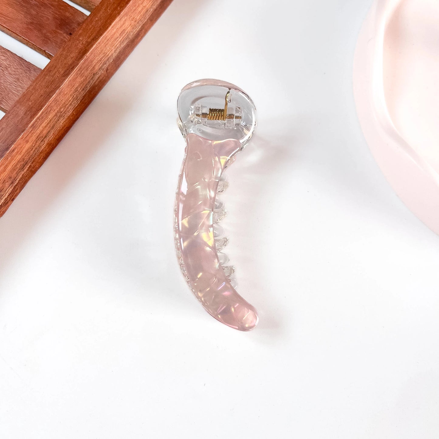 Pink peach aurora iridescent banana clip large banana clip for thick hair and curly hair