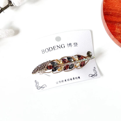 Harvest multicolour leaf hair barrette with burgundy, champagne and smoky grey marquise stones, a fancy side hair clip