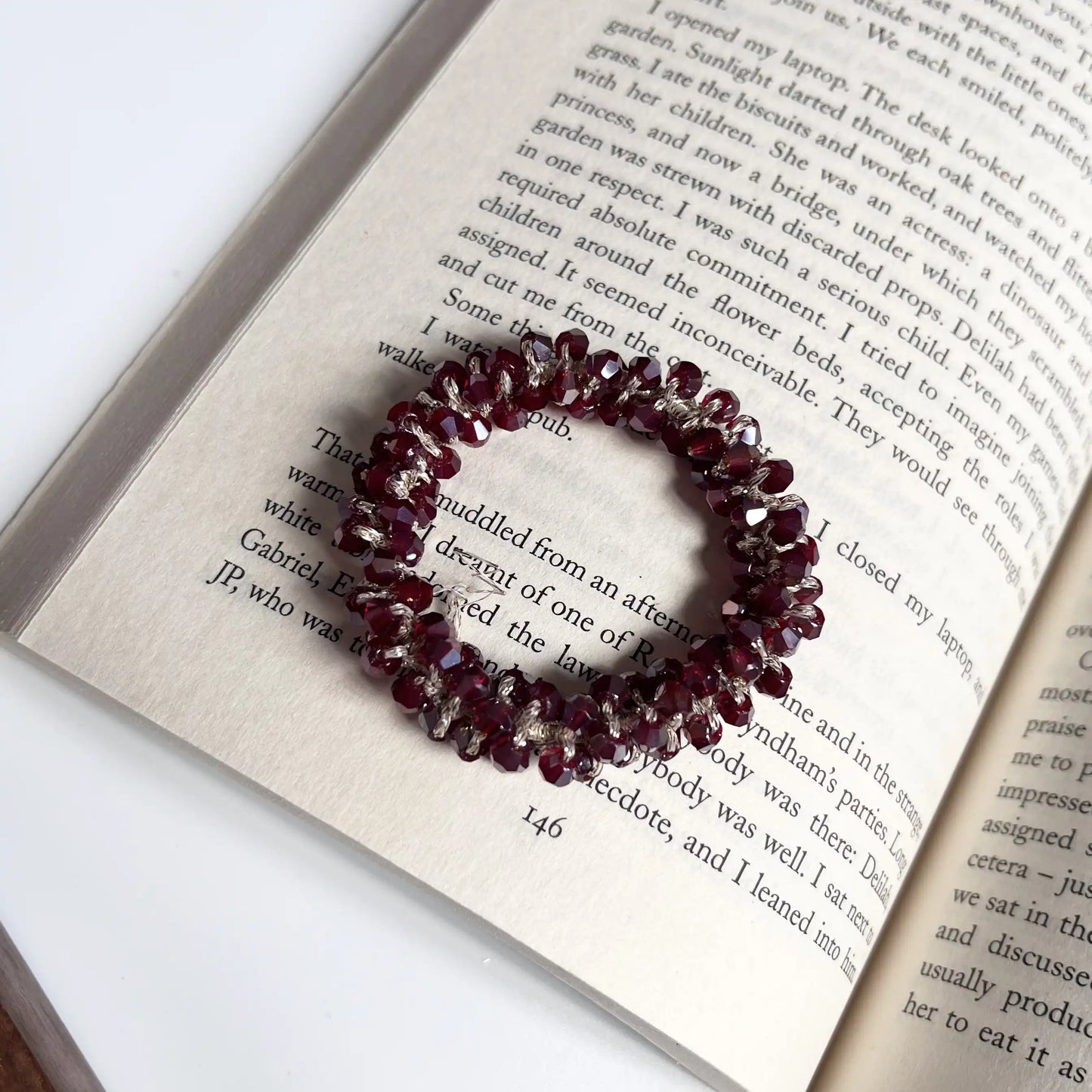 Beaded Hair Tie Maroon