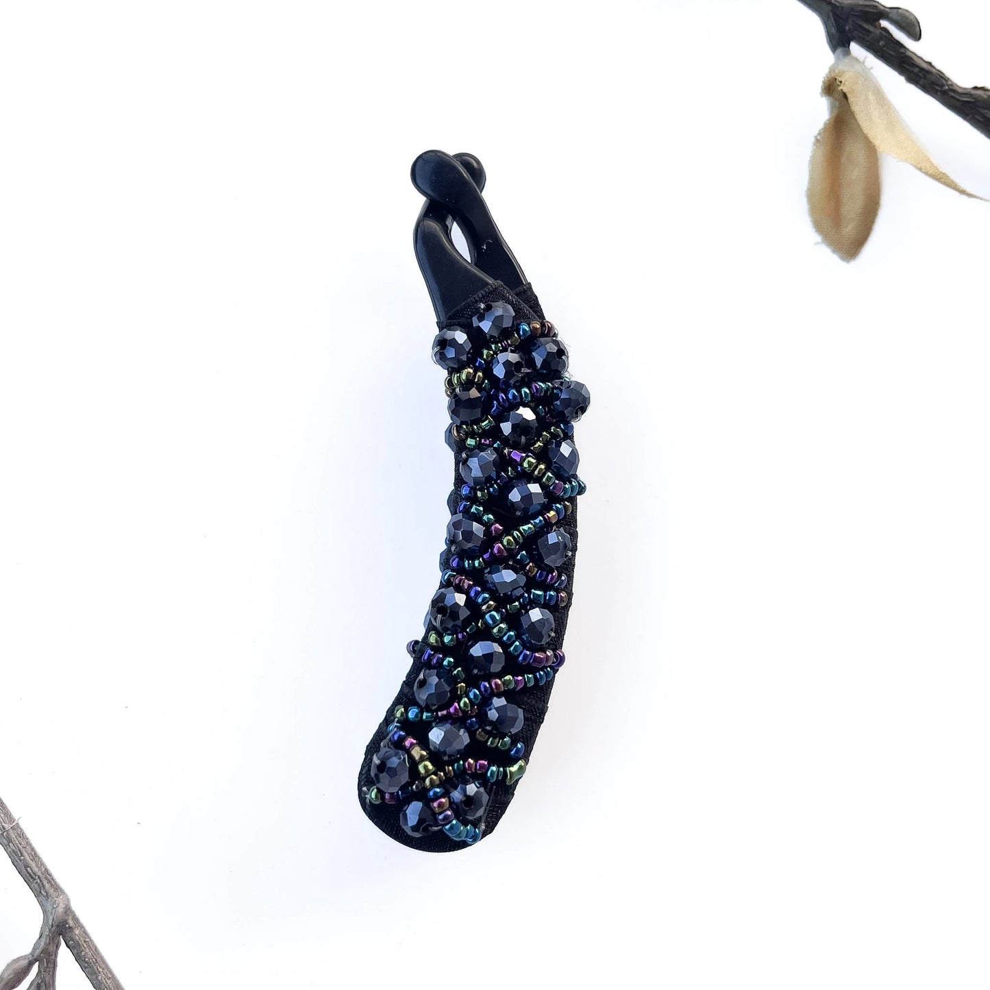 Stylish black iridescent beaded banana clips for party and festive wear