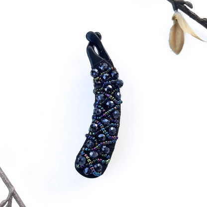 Stylish black iridescent beaded banana clips for party and festive wear
