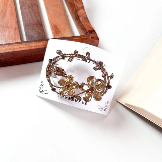 Bloom wreath crystal barrette amber flower rhinestone