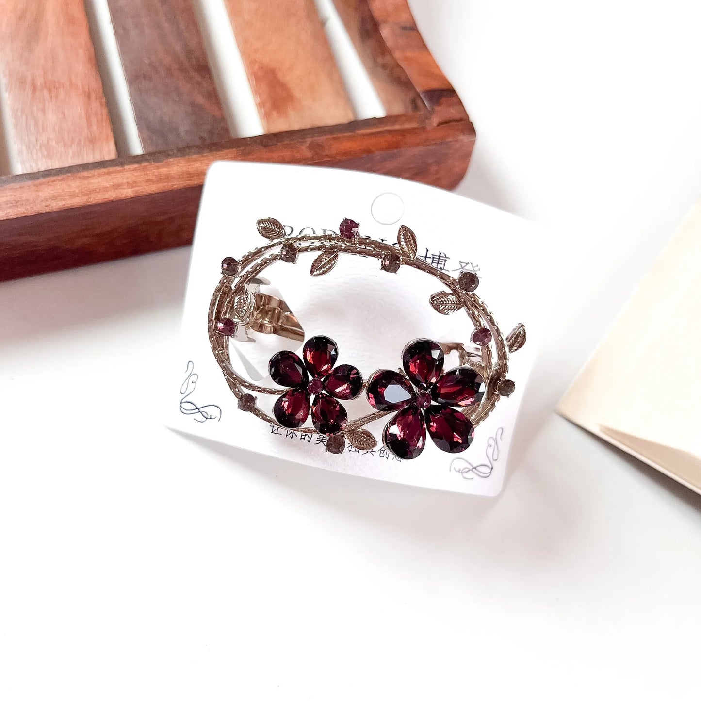 Bloom wreath crystal barrette wine burgundy flower hair clip