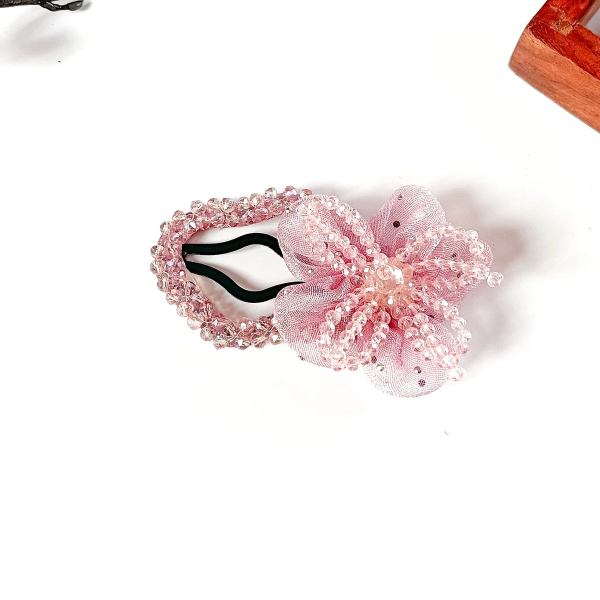 Blush pink crystal flower tic tac hair clip for girls and women