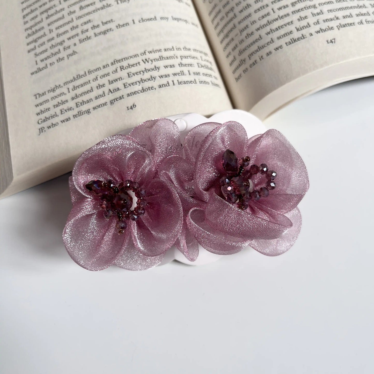 Dewdrop Floral Barrette – Elegant Center Hair Clip Wine