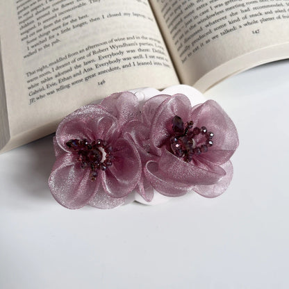 Dewdrop Floral Barrette – Elegant Center Hair Clip Wine
