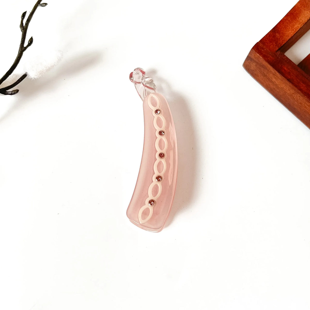 Blush pink scalloped gem lock banana clip with rhinestones and lock closure, small 5cm for thin hair
