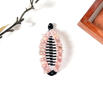 Blush pink beaded fish banana clip, fancy banana clutcher for women