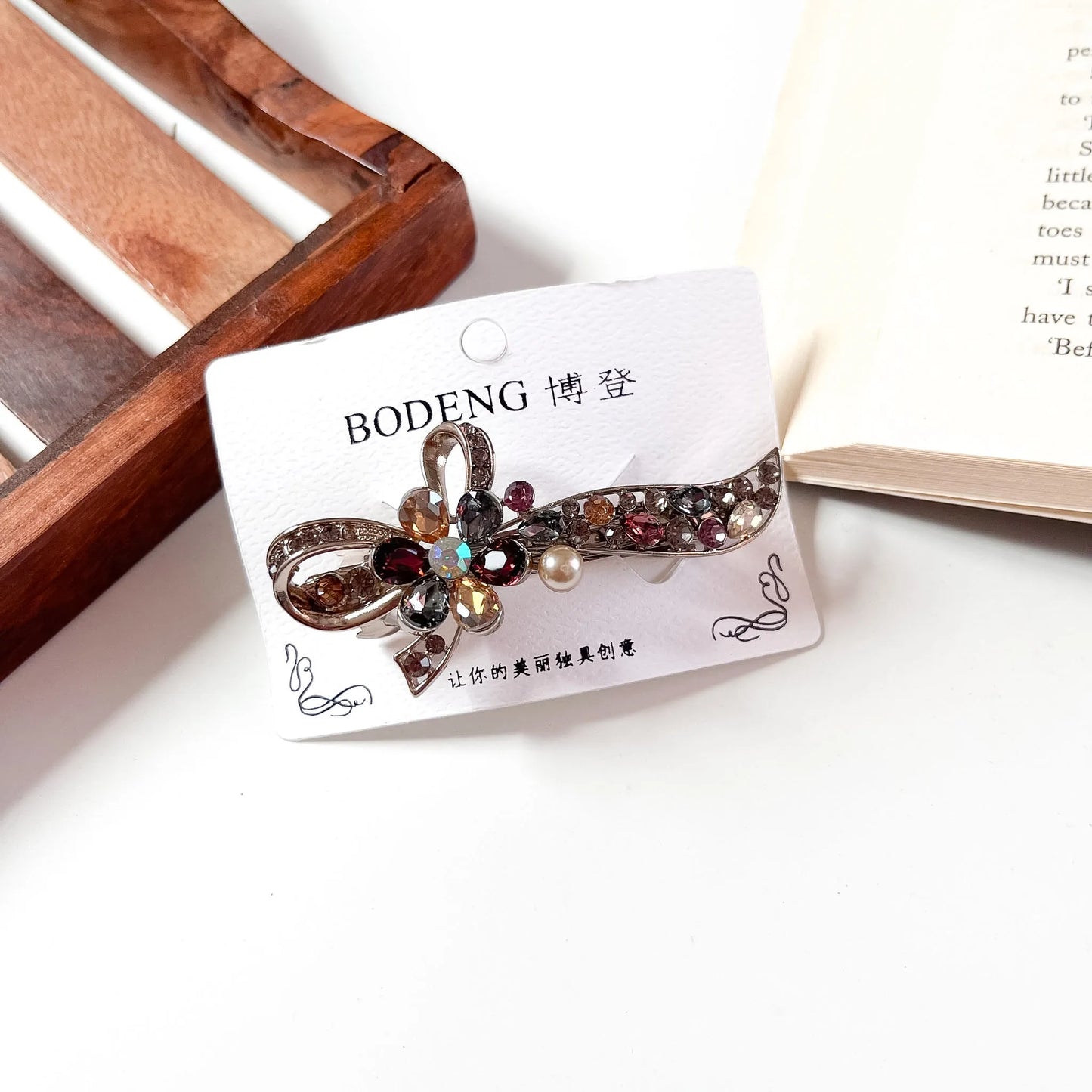 Bow pearl crystal barrette multicolour rhinestone flower hair clip