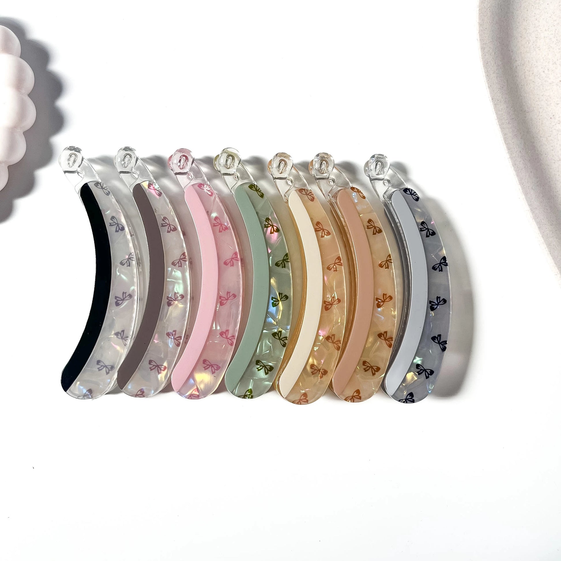 Bow print lock banana clip in 7 colors slim flat click lock