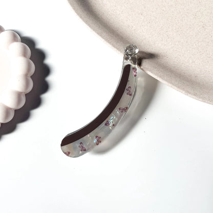 Bow print lock banana clip clear with burgundy bow print