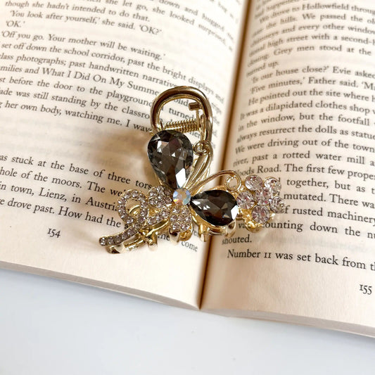 Zaya Butterfly Rhinestone Hair Claw Grey