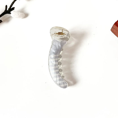 Sky blue striped banana hair clip with clear jaw, 8 cm mini banana clip