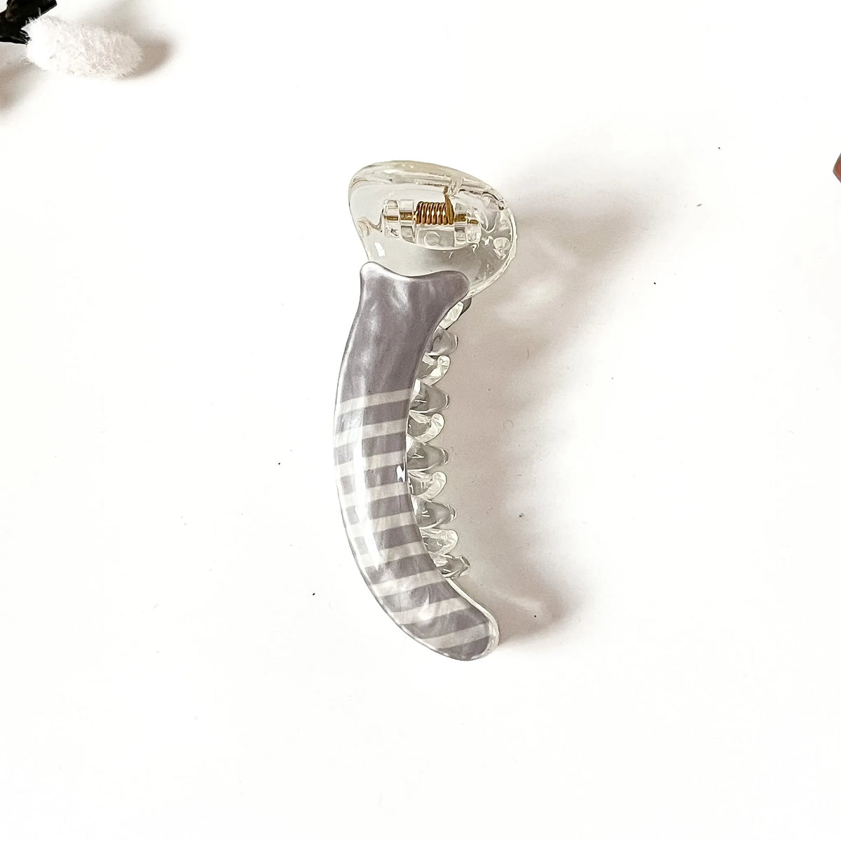Slate grey striped banana clip, 8 cm strong banana clip for ponytail and half-up styles