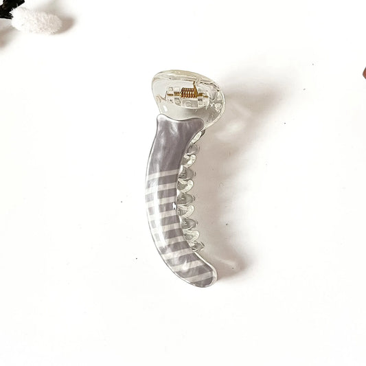 Slate grey striped banana clip, 8 cm strong banana clip for ponytail and half-up styles