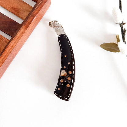 Brown Black decorative lock banana clip with pearl and rhinestone embellishment, 10cm thick hair clip