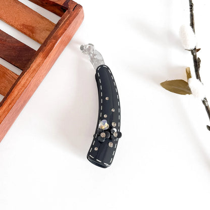Graphite large banana clip with crystal bead embellishments and pearl detail, celestial lock 10cm