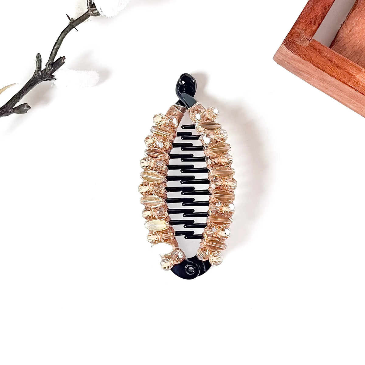 Champagne gold beaded banana claw clip for thick hair