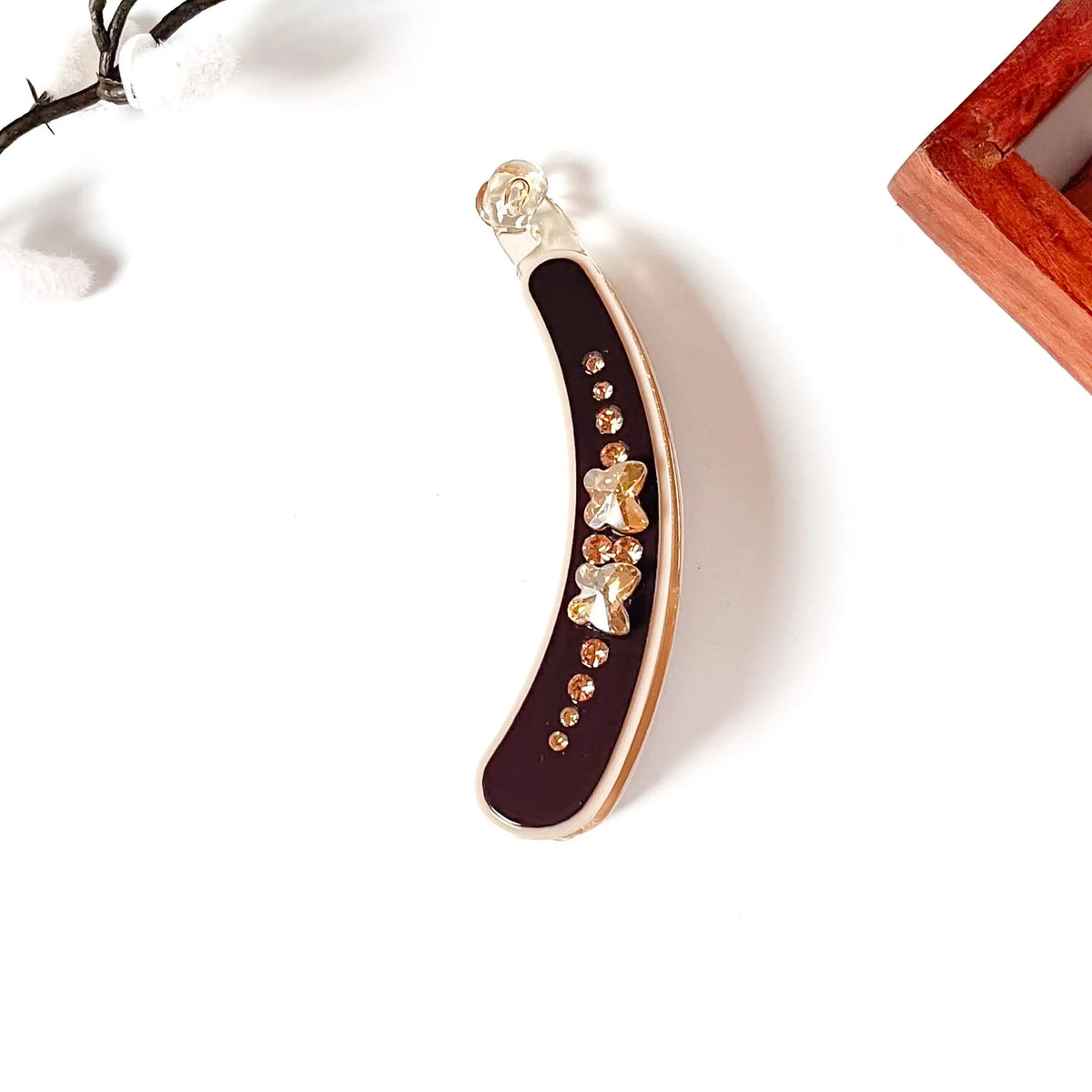 Cocoa brown lock banana clip with champagne stones, banana clip with stones