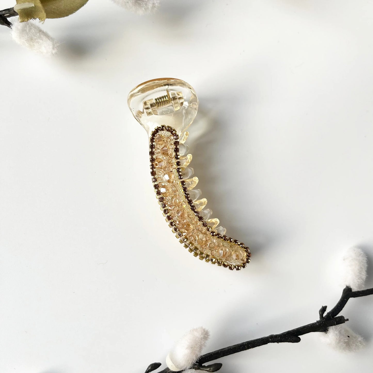 Crystal banana clip 8cm gold brown rhinestone banana hair clip