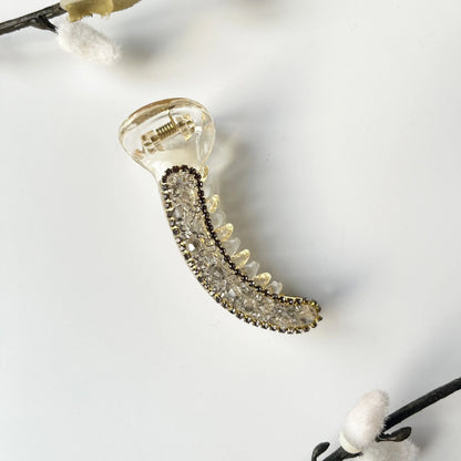 Crystal banana clip 8cm smoke rhinestone border clear body