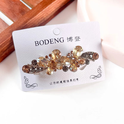 Golden champagne crystal barrette hair clip for women