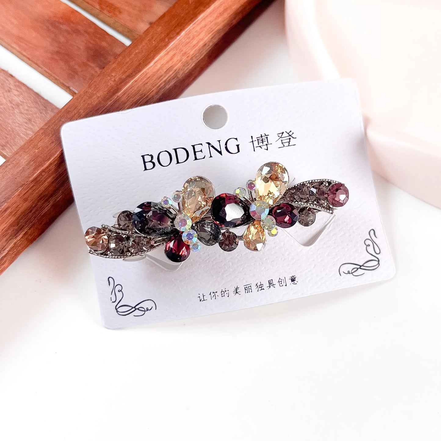 Mixed multicolour rhinestone floral barrette hair clip