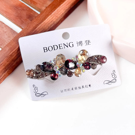 Mixed multicolour rhinestone floral barrette hair clip