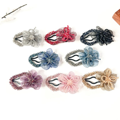 Crystal bloom tic tac hair clips in 8 colours, fancy flower hair clips for women