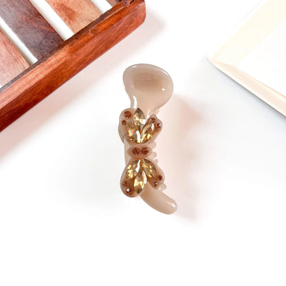 Beige Crystal Bow Banana Clip with crystal detail