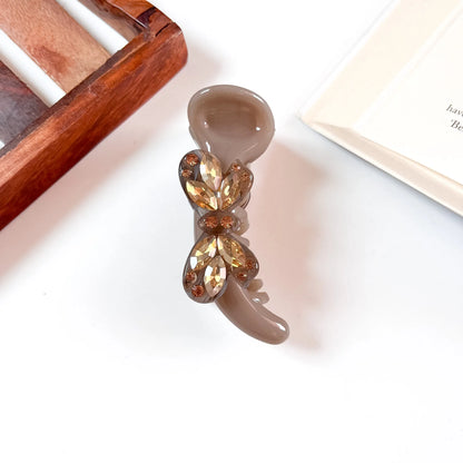 Brown Crystal Bow Banana Clip with crystal detail
