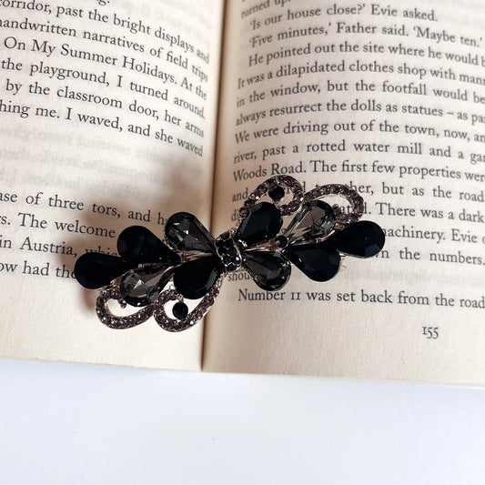 Crystal Bow Barrette Hair Clip Black