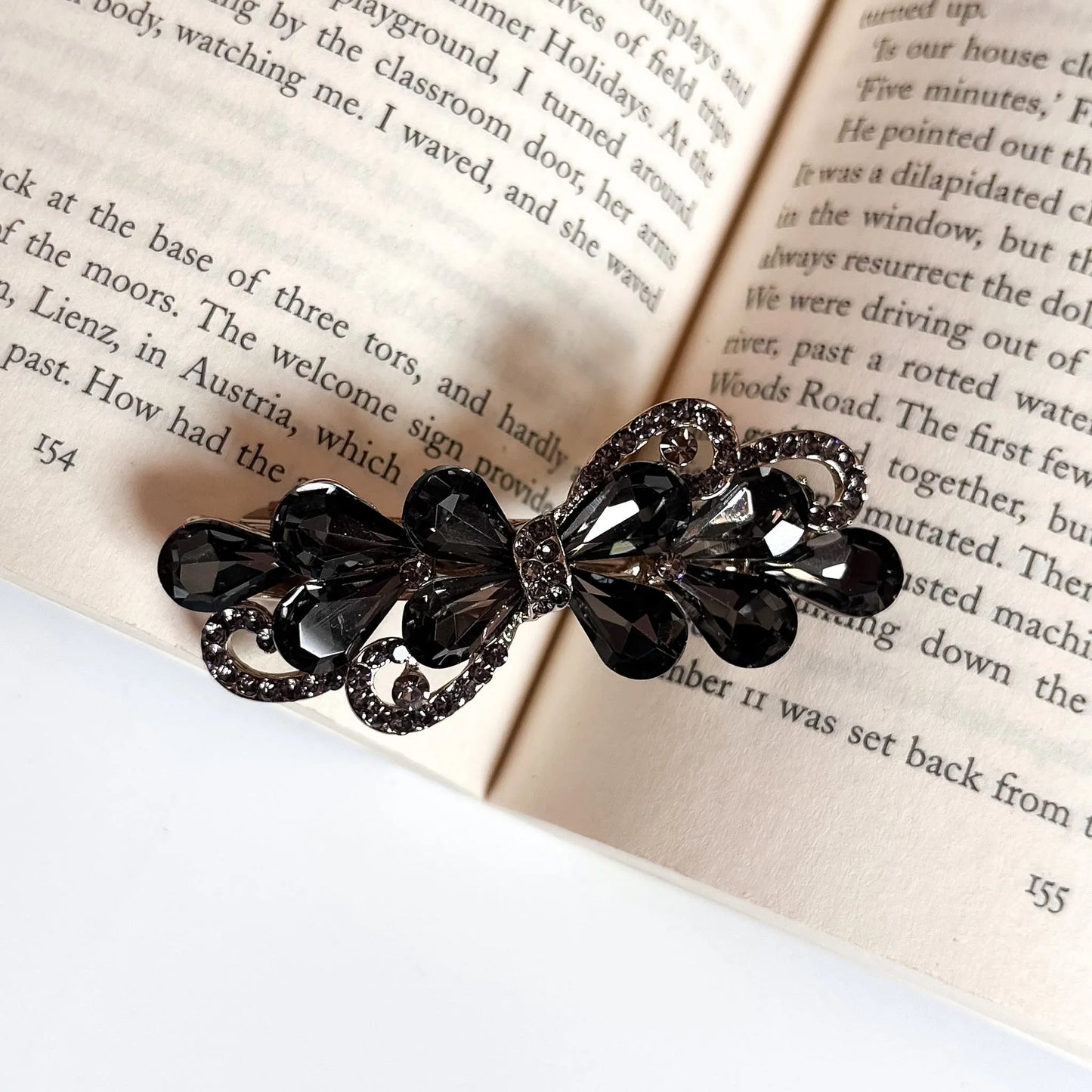 Crystal Bow Barrette Hair Clip Grey