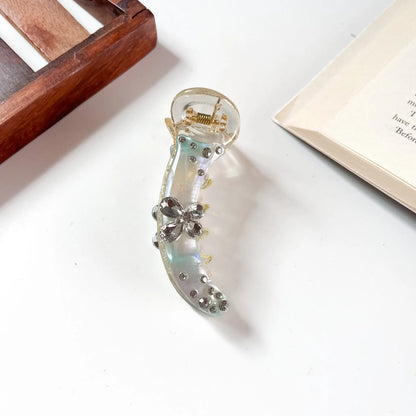 Sky blue iridescent crystal banana clip for hair