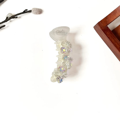 Crystal clear white banana clip with iridescent AB stones, 8cm