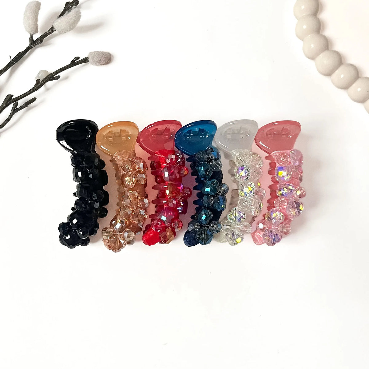 Crystal Clover fancy banana clips with crystal stones in six colours