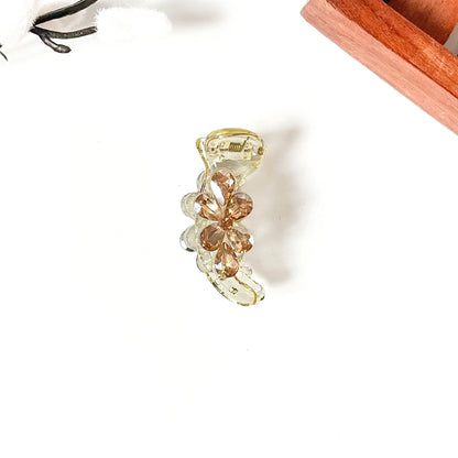 Honey yellow clear banana clip with champagne crystal flower, 5 cm fancy banana clip
