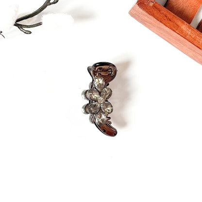 Smoke grey transparent banana clip with crystal flower, 5 cm stone banana clip for women