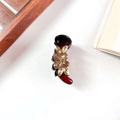 Tortoise crystal flower banana clip for women