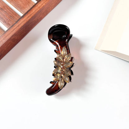Tortoise crystal flower banana clip for women