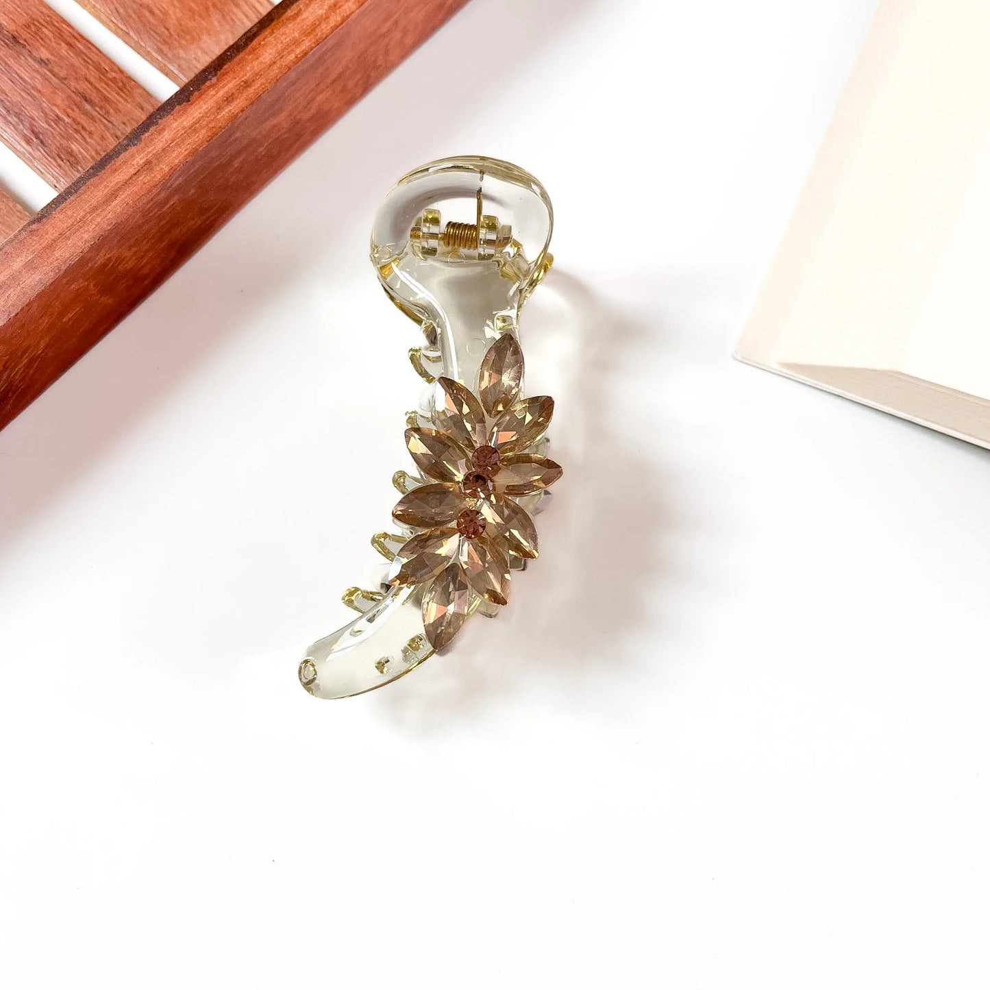 Clear crystal flower banana clutcher for hair