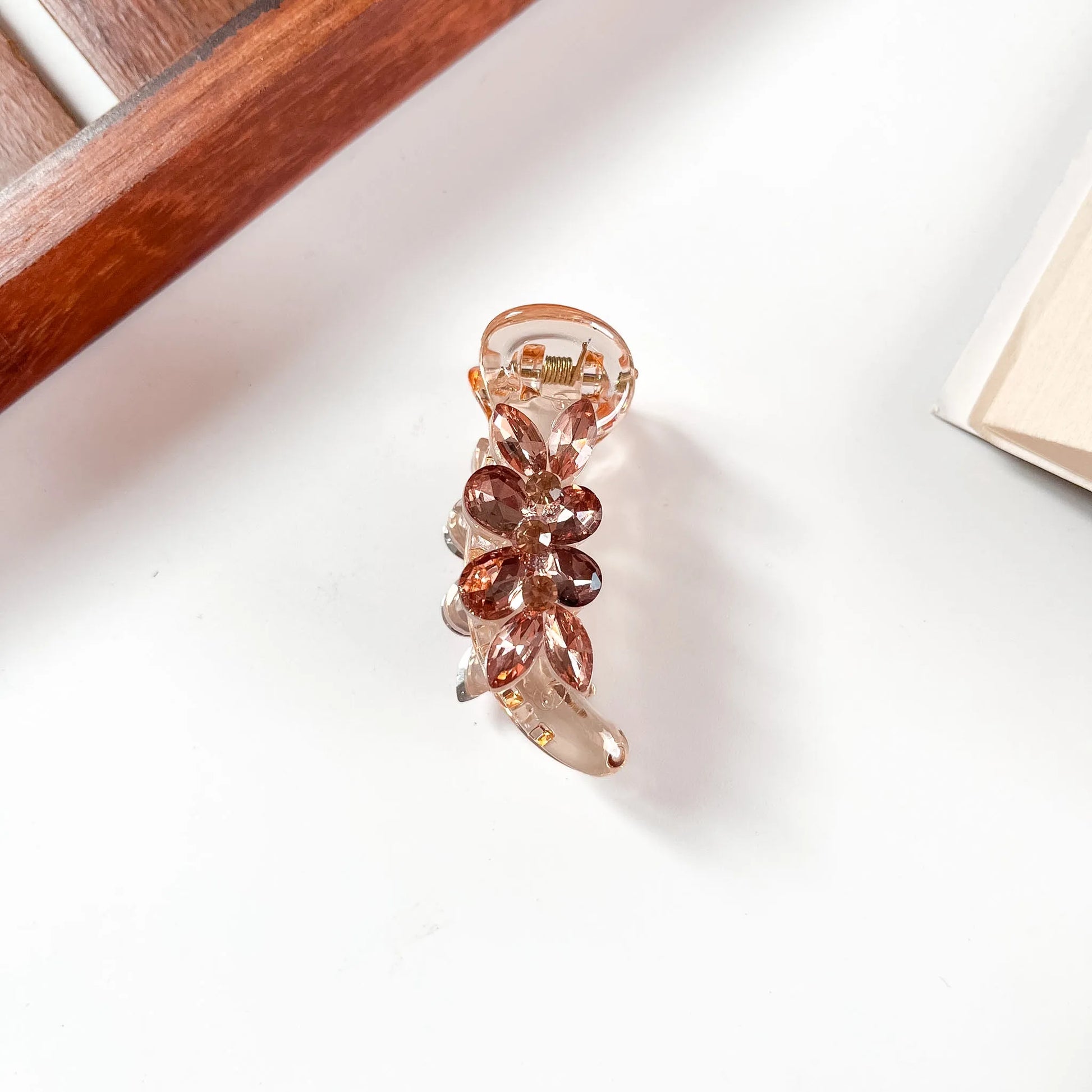 Blush crystal flower banana clip for women