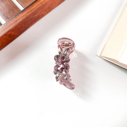 Rose pink crystal flower banana clip for hair